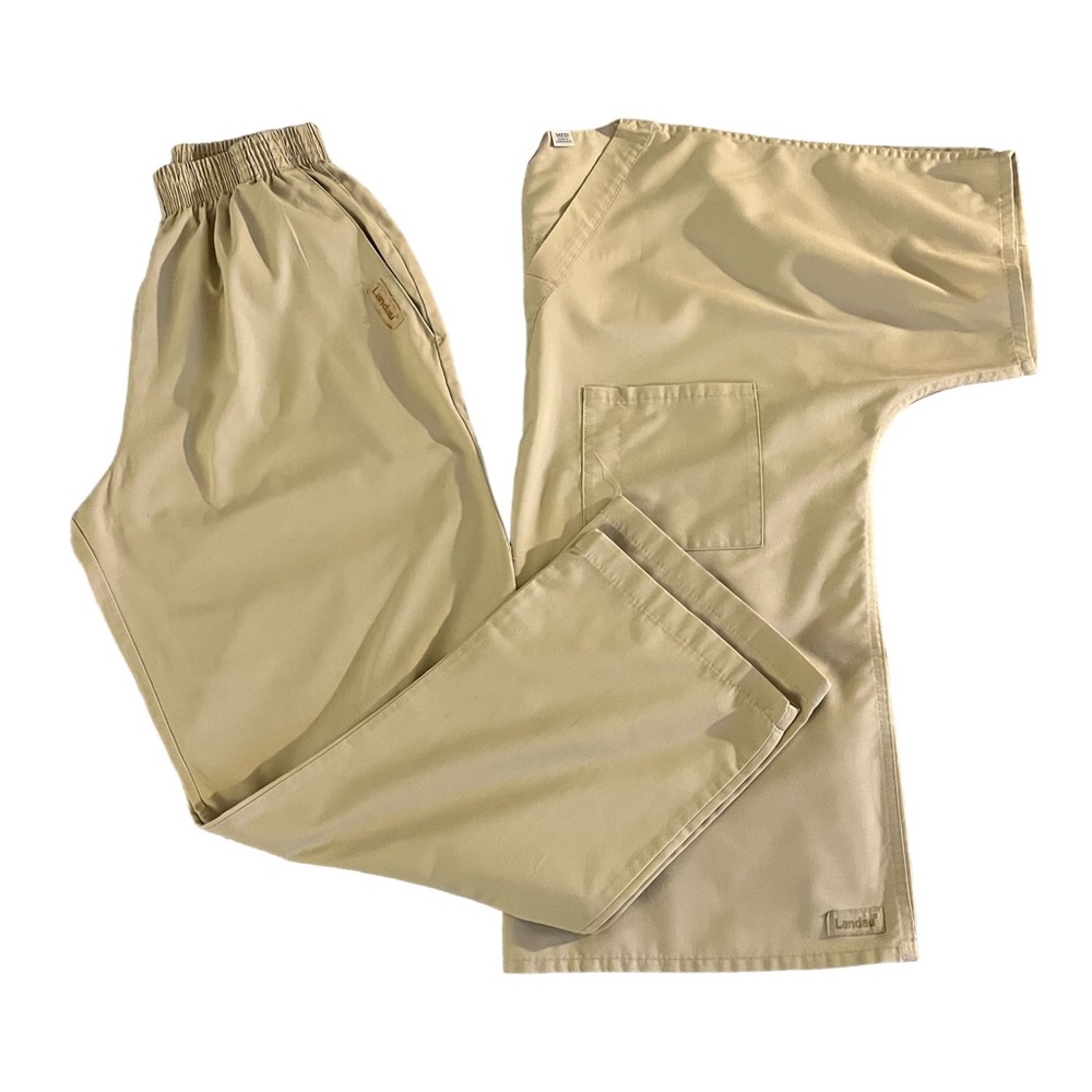 Landau scrub set tan size medium with medium petite bottoms.